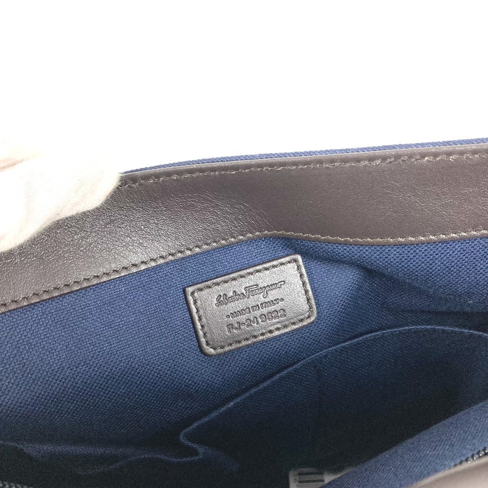Salvatore Ferragamo ロゴ メッセンジャーバッグ カバン フラップ ショルダーバッグ キャンバス/レザー ユニセックス ネイビー