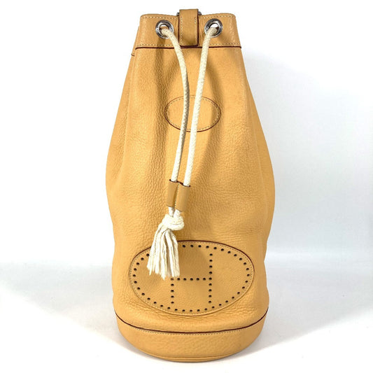 HERMES H パンチングロゴ ランチ カバン 肩掛け 巾着バッグ ショルダーバッグ トリヨンクレマンス ユニセックス イエローベージュ系