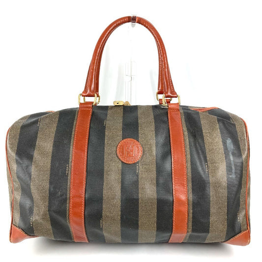 FENDI Vintage Pecan Logo Handbag Travel Bag Boston Bag PVC/Leather Unisex Khaki