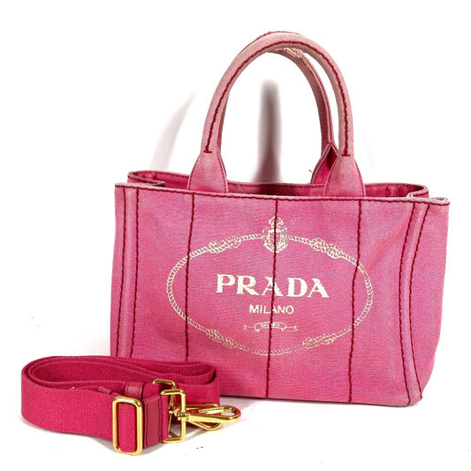 PRADA ロゴ カナパ MINI ミニ カバン 斜め掛け トートバッグ ハンドバッグ ショルダーバッグ キャンバス ユニセックス ピンク