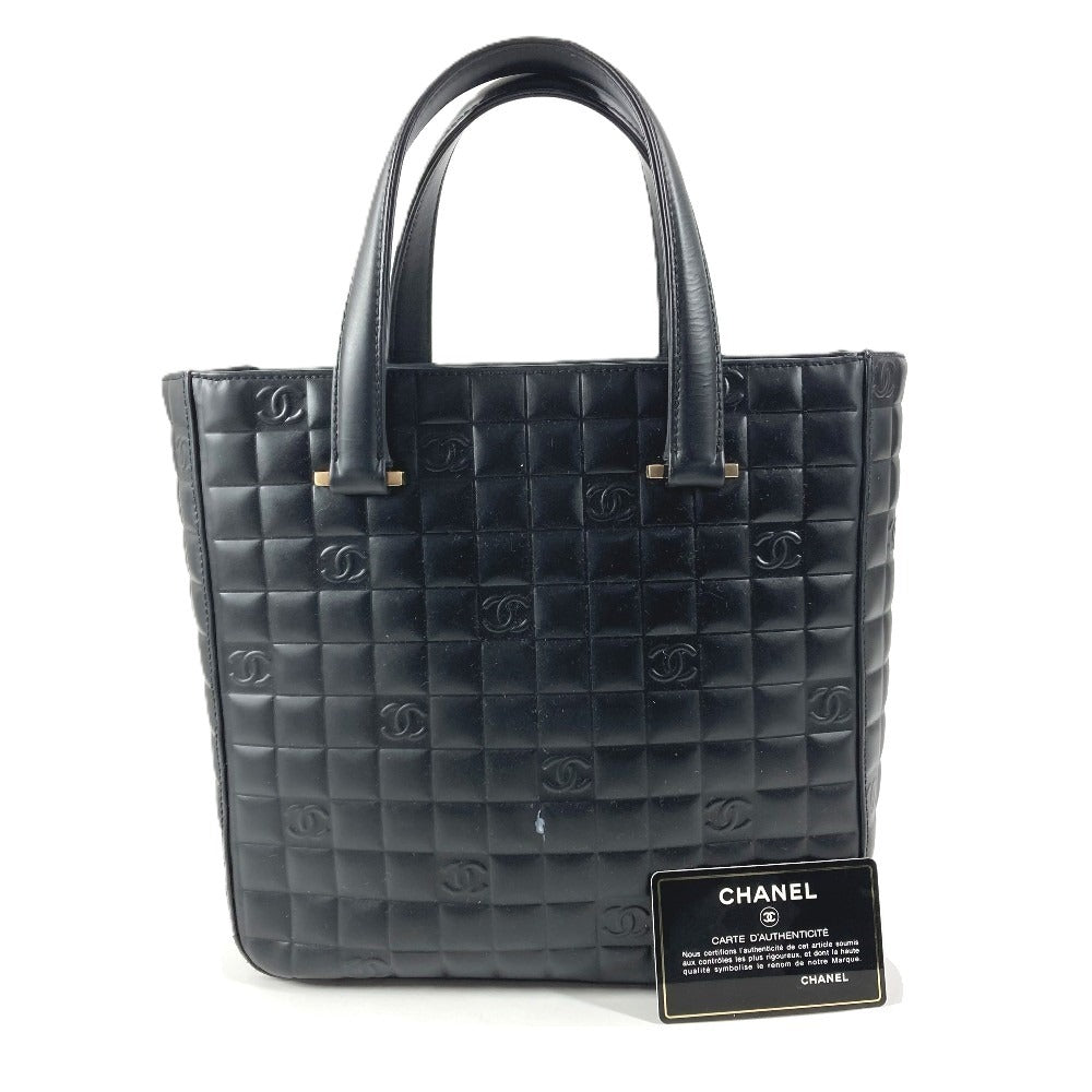 CHANEL Vintage Logo CC Coco Mark Chocolate Bar Bag Tote Bag Handbag Leather Unisex Black