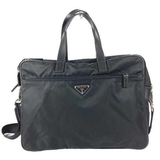 PRADA ブリーフケース 書類バッグ トライアングルロゴ 三角ロゴ プレート カバン トートバッグ 斜め掛け 2WAYバッグ ショルダーバッグ ビジネスバッグ レザー/ナイロン ユニセックス ブラック