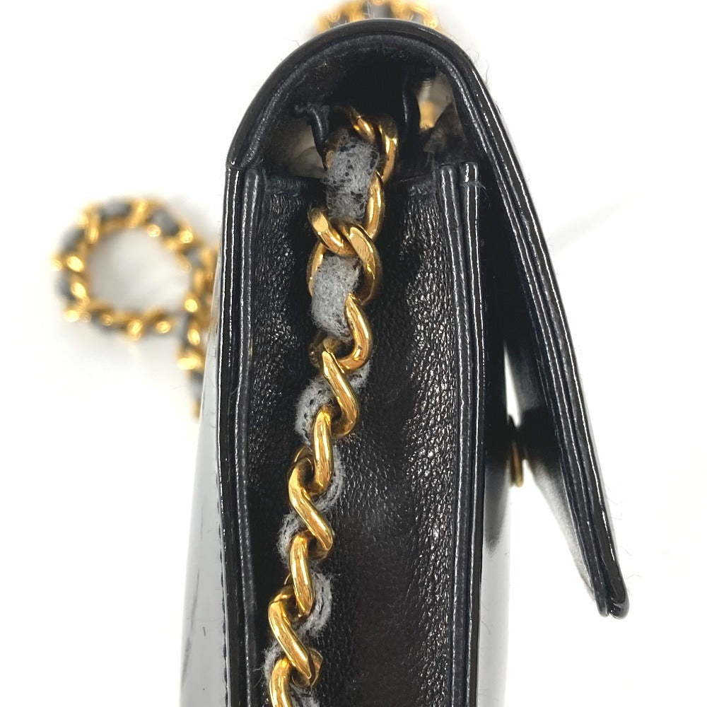 CHANEL ヴィンテージ CC ココマーク ロゴ 携帯ポーチ カバン チェーンバッグ 斜め掛け ポシェット ショルダーバッグ エナメル ユニセックス ブラック
