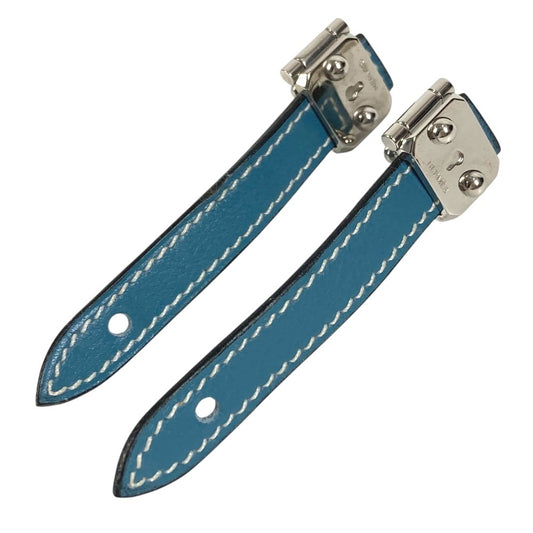 HERMES ロゴ プッシュロック デザイン アクセサリー カフリンクス ボタン カフス レザー ユニセックス ブルー