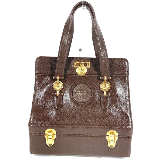 VERSACE Vintage Sunburst Bag 2-Tier Vanity Box Box Vanity Bag Handbag Leather Unisex Brown