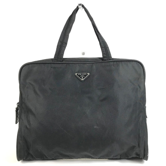 PRADA Triangle Logo Plate Handbag Tote Bag Briefcase Document Bag Business Bag Nylon Unisex Black
