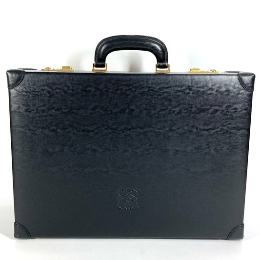 LOEWE ヴィンテージ ロゴ アナグラム アタッシュケース カバン トートバッグ ビジネスバッグ BOX ハンドバッグ レザー ユニセックス ブラック