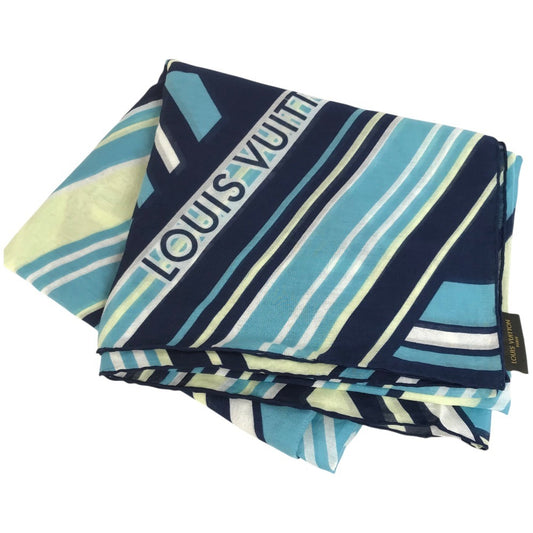 LOUIS VUITTON M75721 Large Shawl Logo Scarf Stole Cotton Unisex Blue