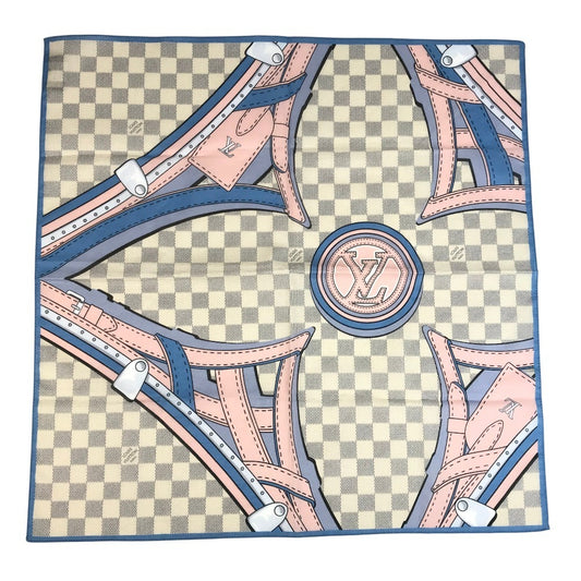 LOUIS VUITTON M73375 Damier Azur Scarf Handkerchief Scarf Cotton Unisex White