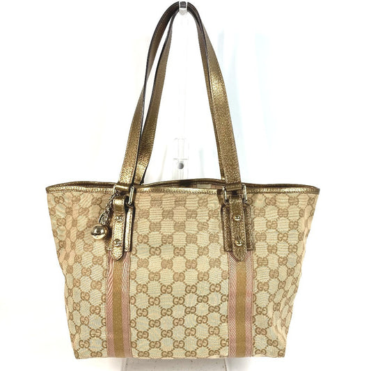 GUCCI 137396 チャーム付き ロゴ GG カバン 肩掛け トートバッグ ショルダーバッグ GGキャンバス/レザー ユニセックス ベージュ