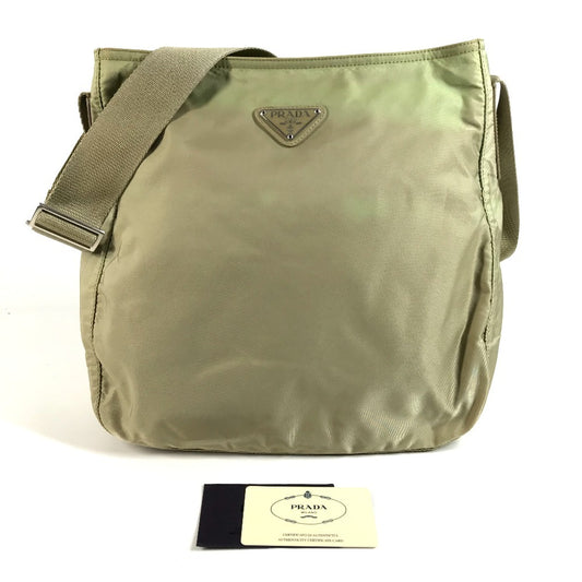 PRADA B6675F Triangle Logo Plate Bag Crossbody Pochette Shoulder Bag Nylon Unisex Beige