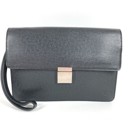 LOUIS VUITTON M30782 Taiga Selenga Bag, Strap, Flap Pouch, Clutch Bag, Second Bag, Taiga Leather, Men's, Ardoise, Black