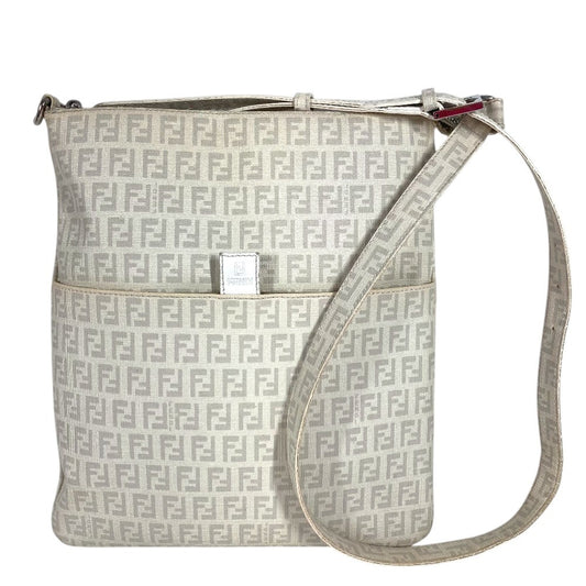 FENDI 8BT151 Zucchino Logo Crossbody Pochette Bag Shoulder Bag PVC/Leather Unisex White