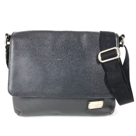 BVLGARI Millereghe Crossbody Flap Bag Messenger Bag Shoulder Bag PVC/Leather Unisex Black