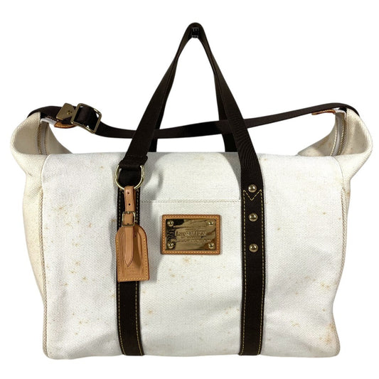 LOUIS VUITTON M40030 Antigua Sac Weekend 2-Way Bag, Shoulder Bag, Tote Bag, Boston Bag, Unisex, Canvas, Ecru, White