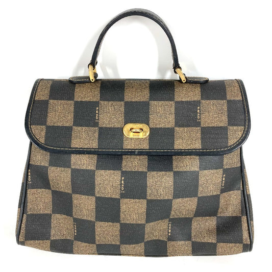 FENDI ヴィンテージ ペカン ロゴ カバン トートバッグ ハンドバッグ レザー/PVC ユニセックス ブラウン