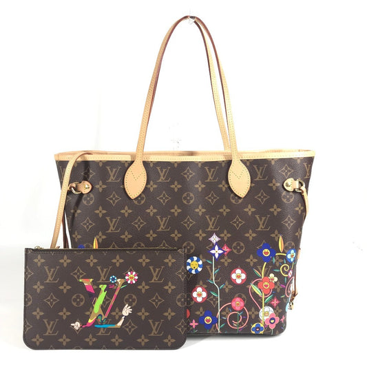 LOUIS VUITTON M13271 LV×TM 村上隆 スーパーフラット ネヴァーフル MM ネヴァーフルMM カバン トートバッグ 肩掛け ポーチ付き ショルダーバッグ モノグラムキャンバス ユニセックス ブラウン