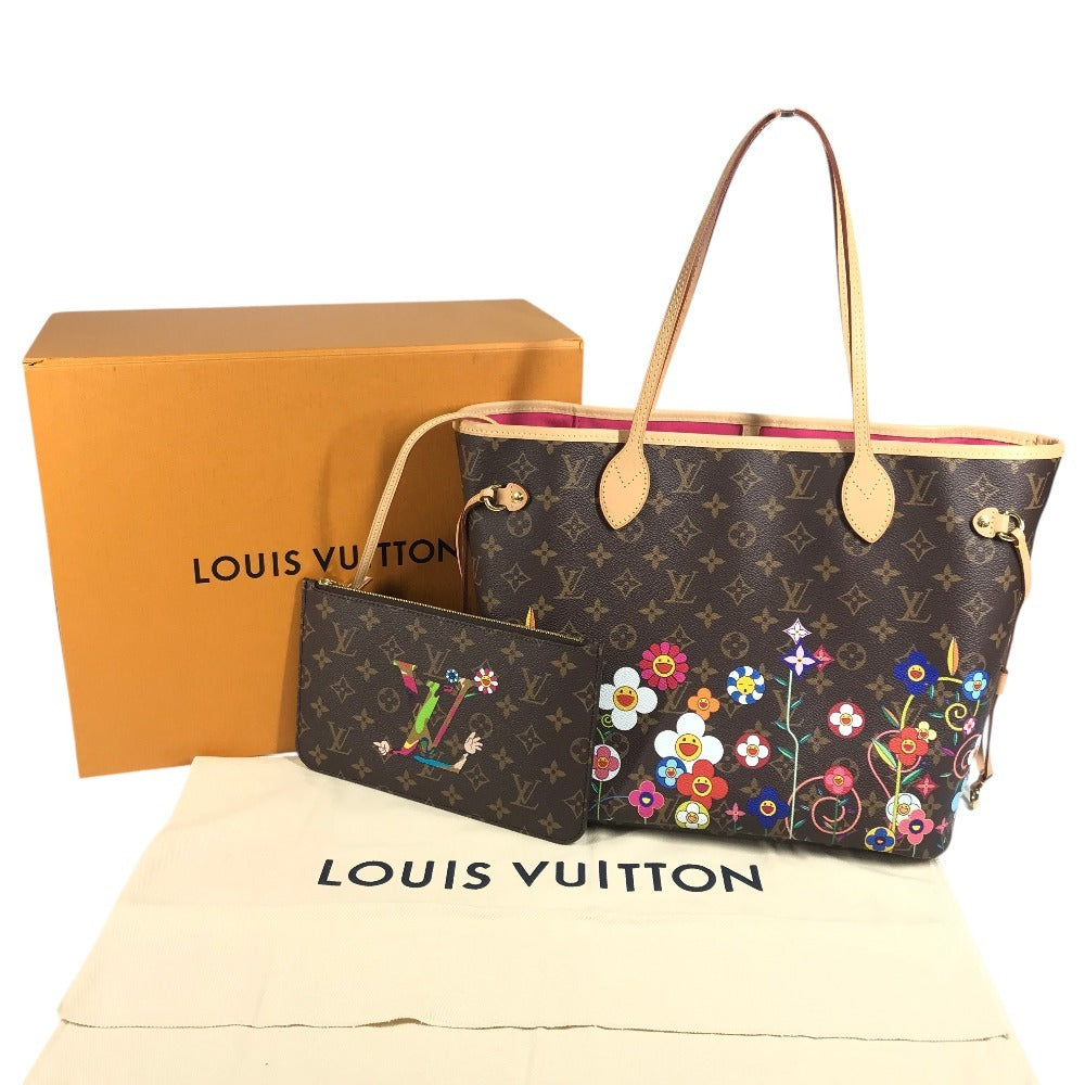 LOUIS VUITTON M13271 LV×TM 村上隆 スーパーフラット ネヴァーフル MM ネヴァーフルMM カバン トートバッグ 肩掛け ポーチ付き ショルダーバッグ モノグラムキャンバス ユニセックス ブラウン