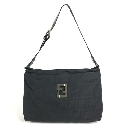 FENDI ズッカ ロゴ 肩掛け カバン ショルダーバッグ レザー/ナイロン レディース ブラック