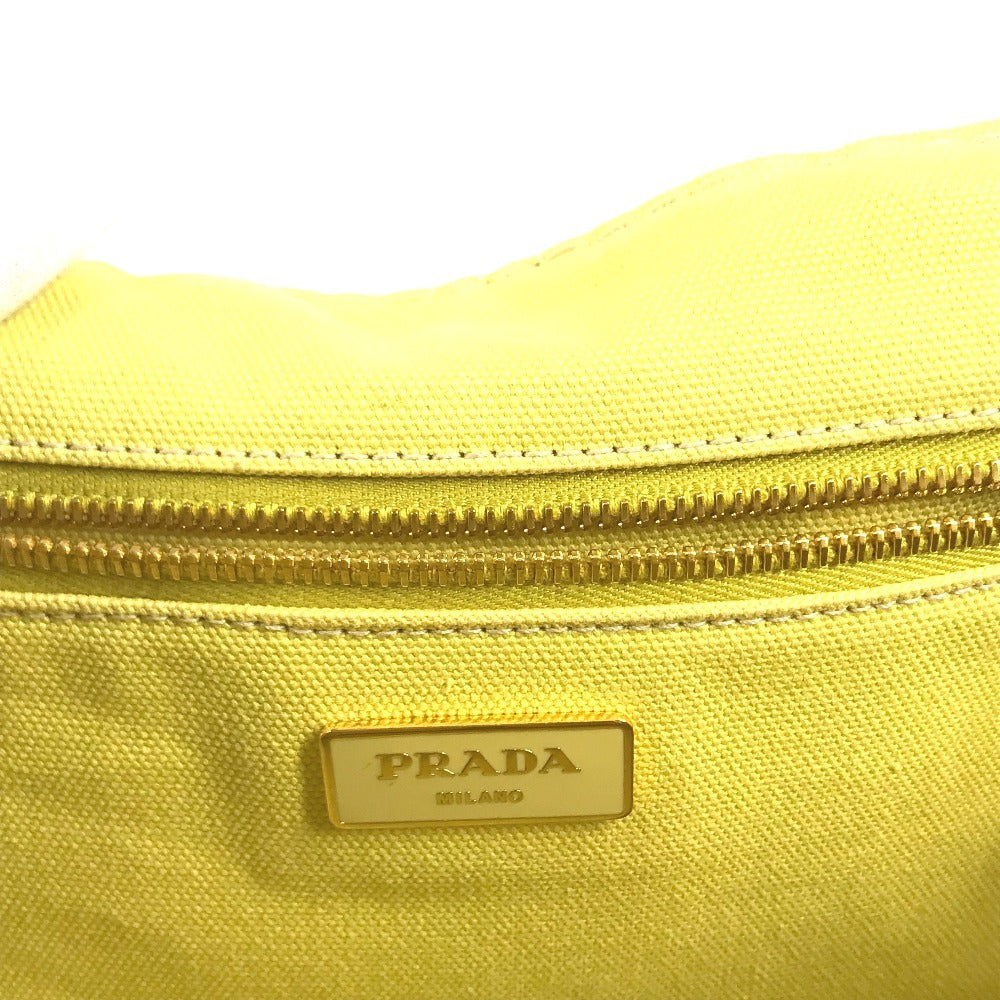 PRADA Canapa logo Tote Bag Hand Bag Canvas yellow Used