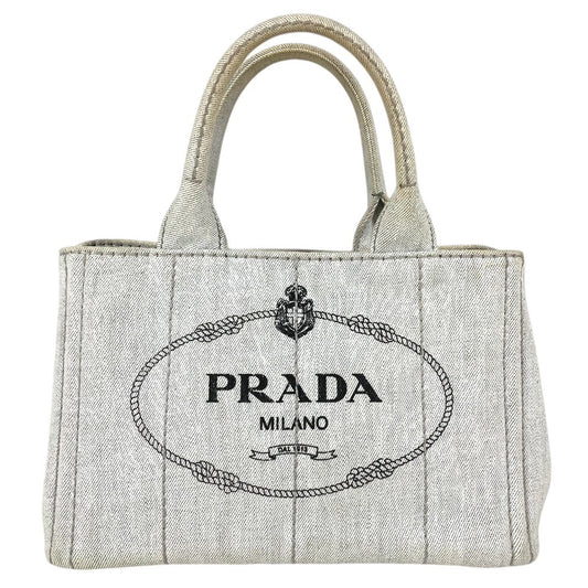 PRADA Canapa Logo Bag กระเป๋าโท้ท กระเป๋าถือ ผ้าแคนวาส Unisex สีขาว