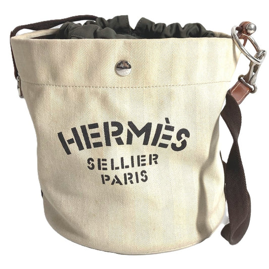 HERMES Crossbody Sack de Pansage Bucket type bag with pouch Shoulder Bag Leather/Canvas Beige Used