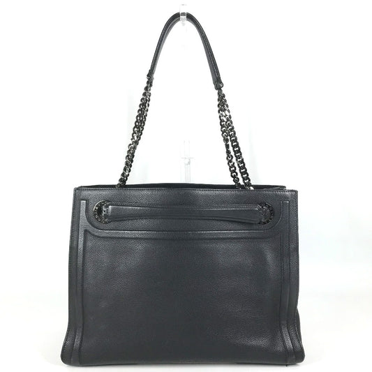 BVLGARI logo Shoulder Bag, Shoulder Bag, Double Chain Tote Bag Leather Black Used