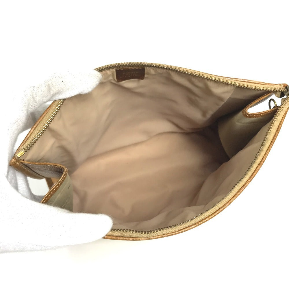 HERMES Vanity bag Shoulder Bag with pouch Duffle Bag Leather/Canvas Beige/Brown Used