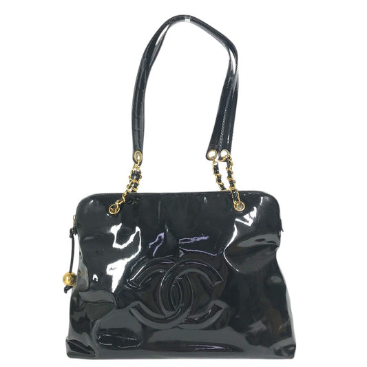 CHANEL vintage Logo CC CC Mark Shoulder bag, enamel, patent leather, GoldHardware Shoulder Bag enamel Black/GoldHardware Used