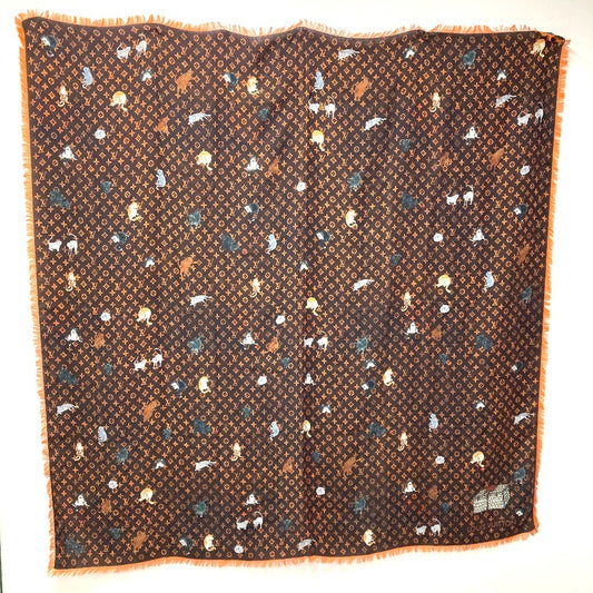 LOUIS VUITTON MP2265 Large Scarf, Etoile Catgram, Cat Fringe Shawl Stole, Wool, Women's, Brown