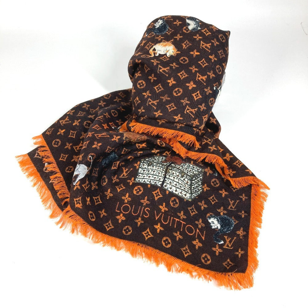 LOUIS VUITTON MP2265 大判 スカーフ エトール キャットグラム ネコ 猫 フリンジ ショール ストール ウール レディース ブラウン