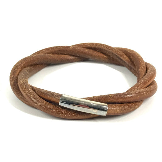 HERMES Tornado Bracelet, Leather, Unisex, Brown