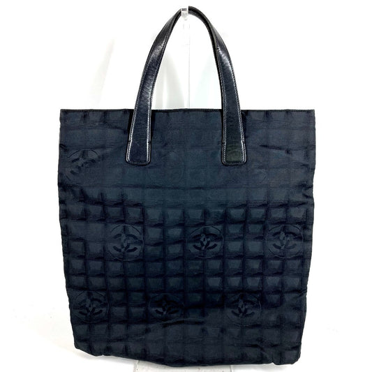 CHANEL ニュートラベルライン フラット トートバッグ フラットショッパー カバン 縦型トート ハンドバッグ ナイロンキャンバス ユニセックス ブラック