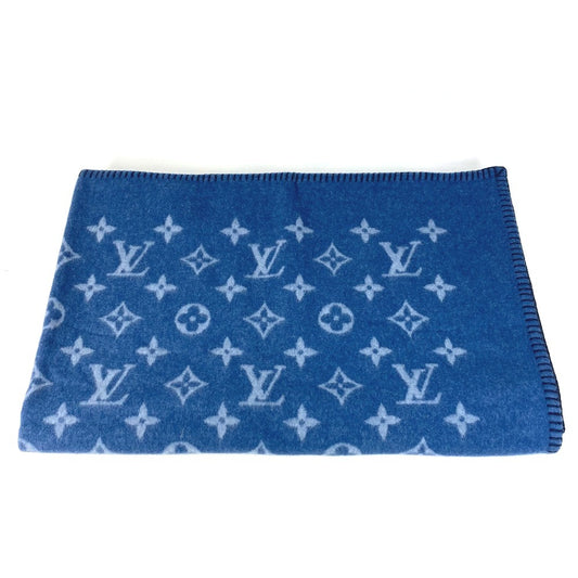 LOUIS VUITTON M75689 モノグラム ロゴ 毛布 インテリア ブランケット ウール ユニセックス ブルー