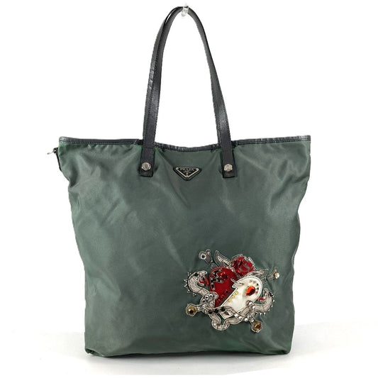 PRADA B4605C スネーク ヘビ 蛇 トライアングルロゴ 三角ロゴ プレート ショルダーバッグ カバン 肩掛け トートバッグ レザー/ナイロン ユニセックス グレー系