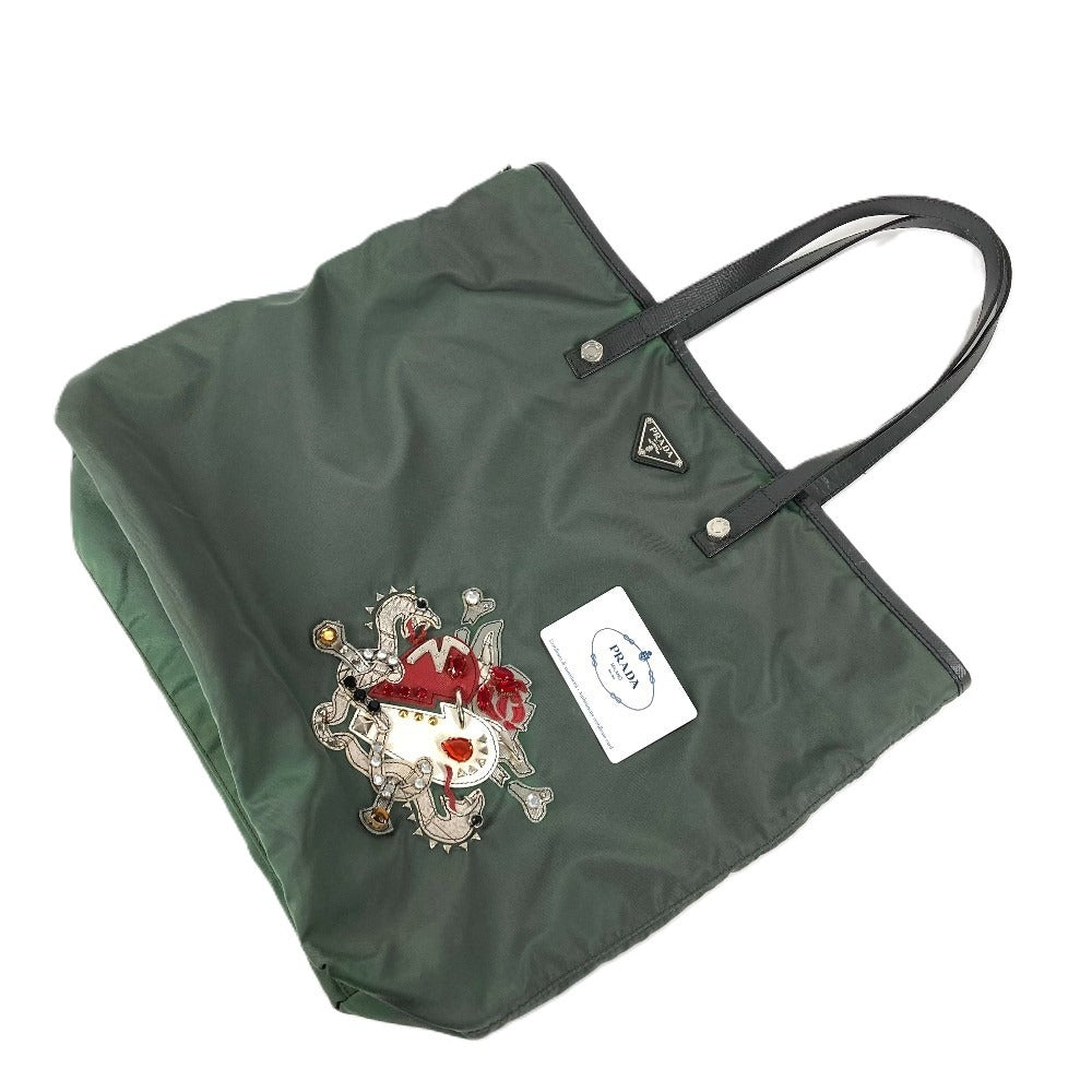 PRADA B4605C スネーク ヘビ 蛇 トライアングルロゴ 三角ロゴ プレート ショルダーバッグ カバン 肩掛け トートバッグ レザー/ナイロン ユニセックス グレー系