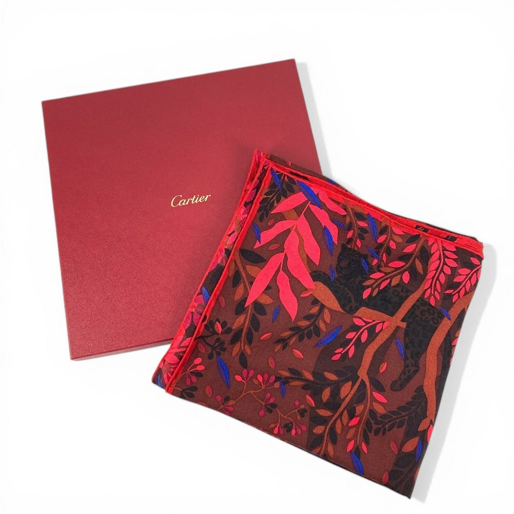 CARTIER パンテール 豹 ヒョウ ロゴ 大判 スカーフ 140 ストール ショール カシミヤ ユニセックス レッド