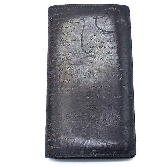 Berluti Calligraphy Ebene Long Wallet, Leather Accessory, Long Wallet, Bifold Wallet, Men's, Purple, Dark Purple x Black