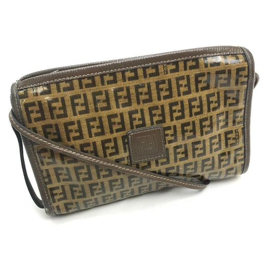 FENDI FF Zucca print crossbody bag, one-shoulder pouch, vinyl/leather, women's, brown