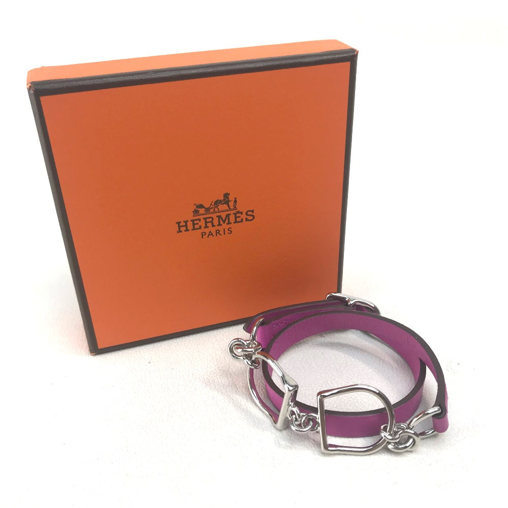 HERMES Etrier Double Tour Double Bracelet in Swift Leather, Purple