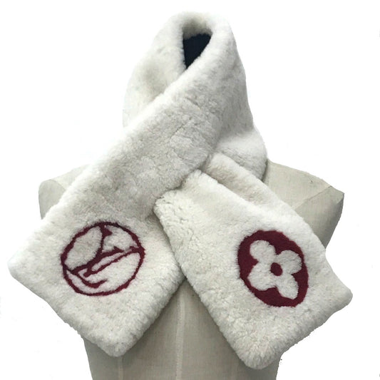 LOUIS VUITTON M70434 Monogram Flower Echarpe Shirring Darling Stole Scarf Cashmere Women's White x Red