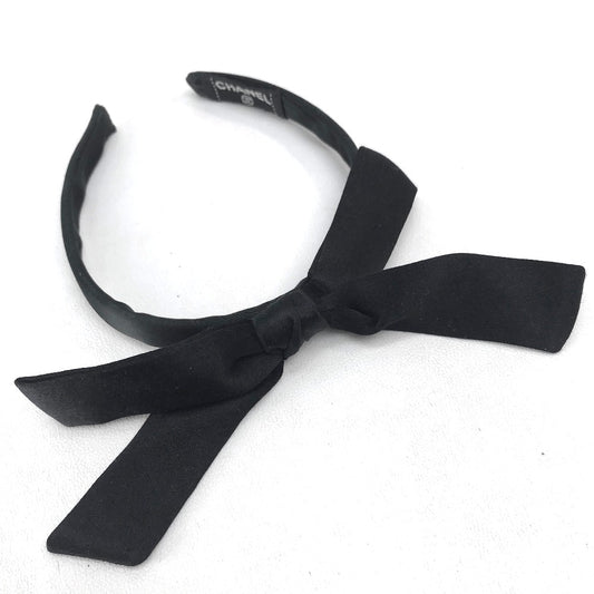 CHANEL Ribbon Hair Accessory Satin Women's Black Black x Dark Green