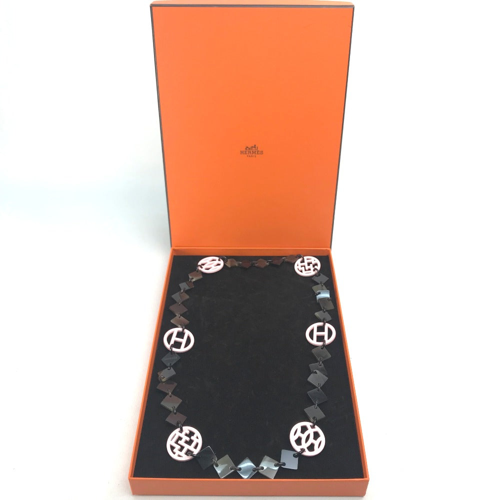 HERMES HAVA Buffalo Horn Necklace for Women in Brown and Light Pink