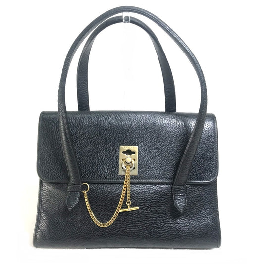 CELINE Vintage Chain Lock Tote Bag/Handbag in Leather, Black with Gold Hardware, Women's
