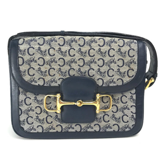 CELINE Old C Carriage Monogram Shoulder Bag, Canvas/Leather, Women's, Gray/Navy