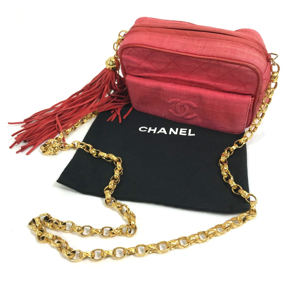 CHANEL CC ココマーク マトラッセ キルティング カバン フリンジ タッセル ショルダーバッグ キャンバス レディース レッド×ゴールド金具