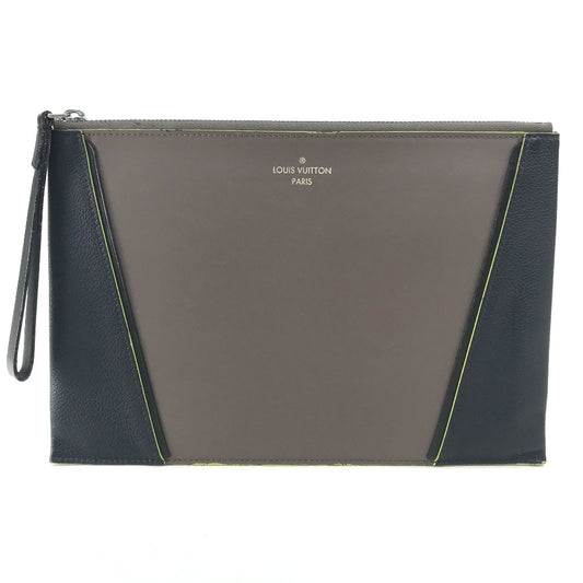 LOUIS VUITTON Women's Leather Clutch Bag with Wrist Strap, Gray/Navy