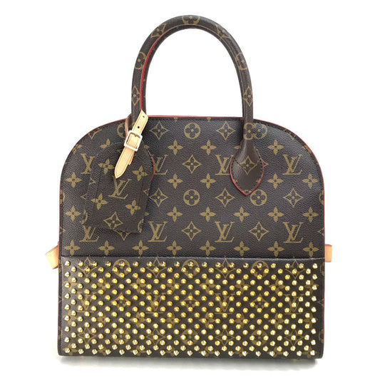 LOUIS VUITTON M41234 Monogram Studded Iconoclast Christian Louboutin Collaboration Handbag in Monogram Canvas/Pony Leather, Brown and Red
