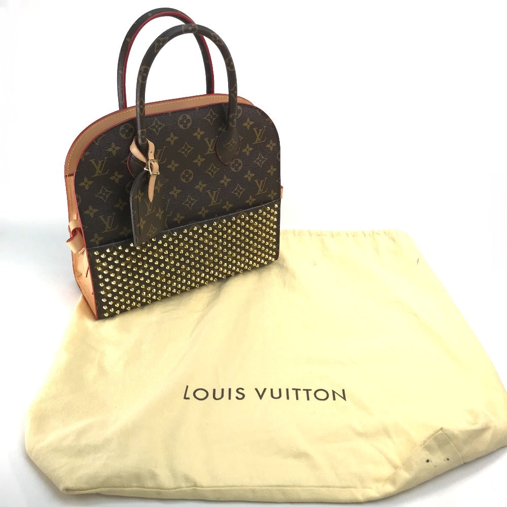 LOUIS VUITTON M41234 Monogram Studded Iconoclast Christian Louboutin Collaboration Handbag in Monogram Canvas/Pony Leather, Brown and Red