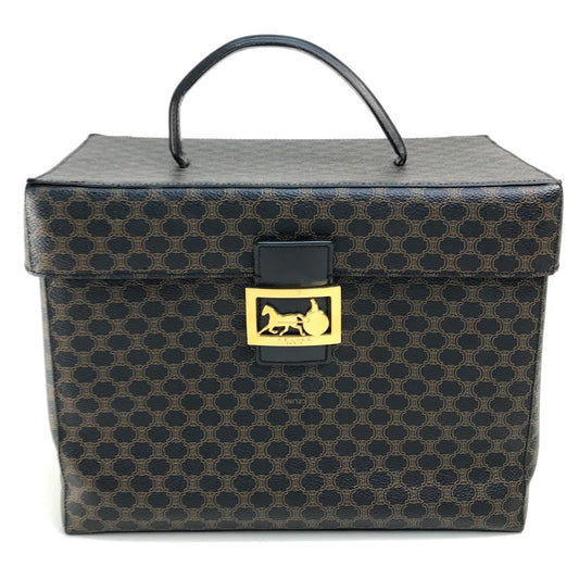 CELINE logo carriage hardware Macadam handbag, makeup box, vanity bag, PVC/leather, women's, dark brown